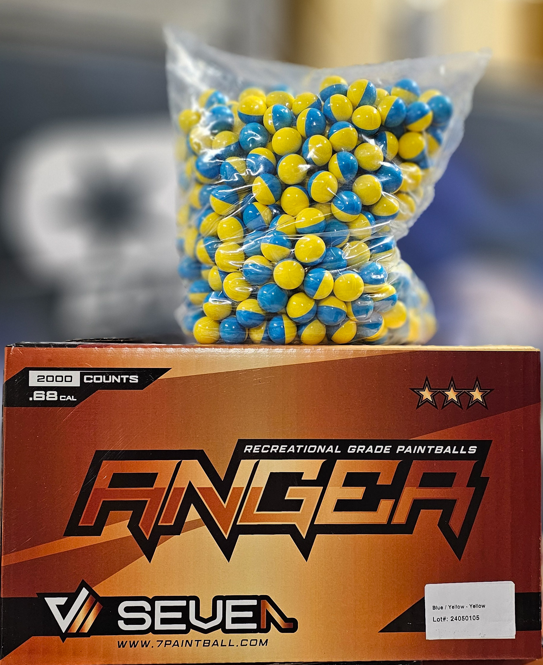 ANGER Paintballs .68 Cal 2000pcs - Blue / Yellow Shell - Yellow Paint