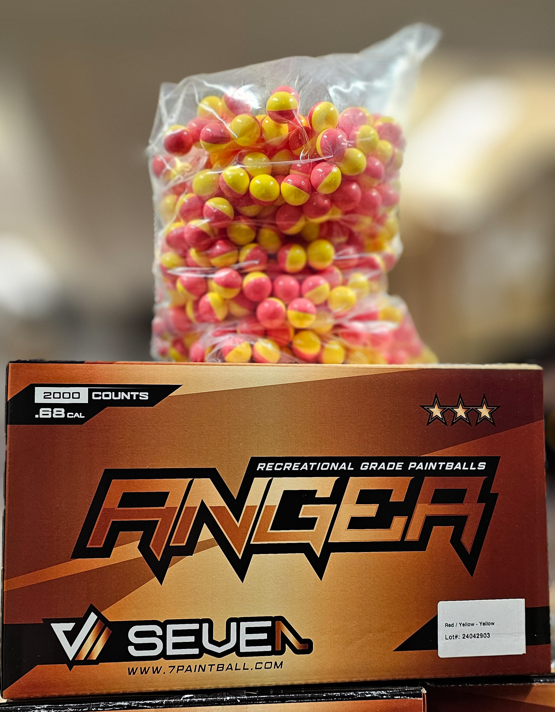 ANGER Paintballs .68 Cal 2000pcs - Red / Yellow Shell - Yellow Paint