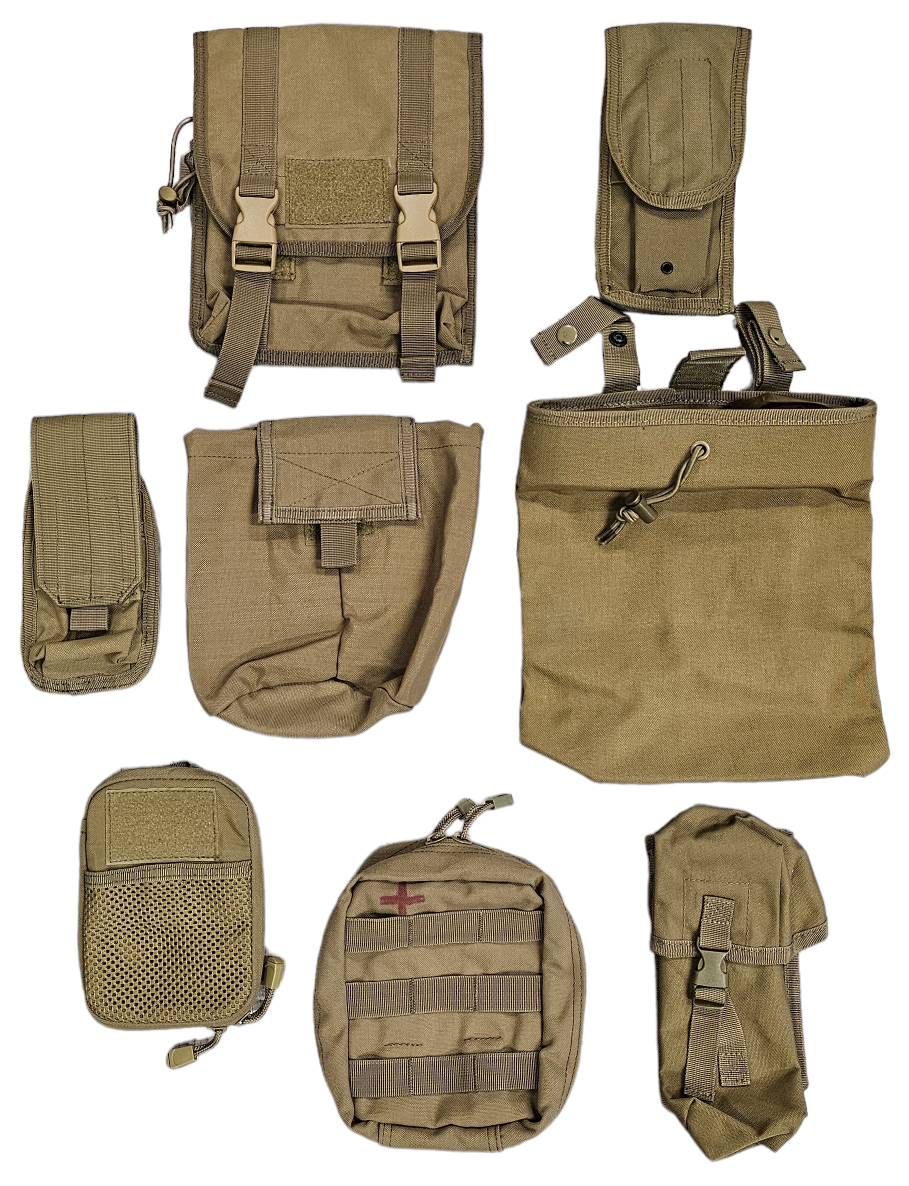 MOLLE Pouches 8 Pcs, Coyote / Tan - USED